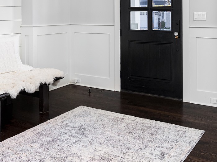 Entryway with a runner rug.